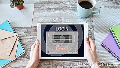 Access window. Enter login and password. Cyber protection. Information privacy. Internet and technology concept. Stock Photo