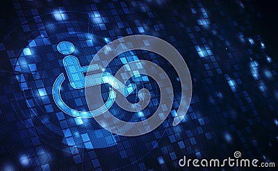 Accessibility icon with wheelchair and technology abstract background, Stock Photo