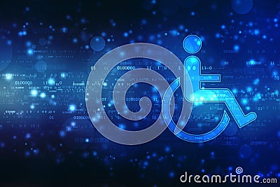 Accessibility icon with wheelchair and technology abstract background Stock Photo