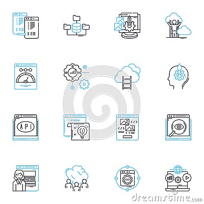 Accessibility testing linear icons set. Usability, Compatibility, Navigation, Compliance, Assistive technology Vector Illustration
