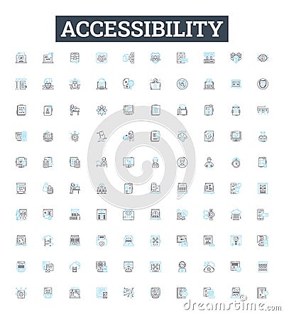 Accessibility vector line icons set. Accessible, Ease, Mobility, Aids, Adaptability, Permeability, Usability Vector Illustration