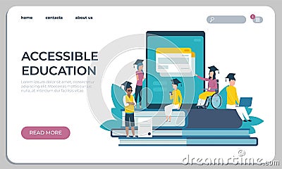 Accessible education website. Online learning for disabled people concept. Vector illustration virtual archive student Vector Illustration