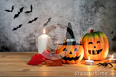 Accessories of decorations Happy Halloween day background concept. Stock Photo