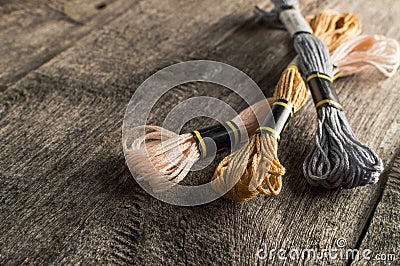 Accessories for hobbies: different colors of thread for embroidery Stock Photo