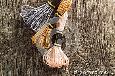 Accessories for hobbies: different colors of thread for embroidery Stock Photo