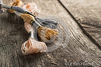 Accessories for hobbies: different colors of thread for embroidery Stock Photo