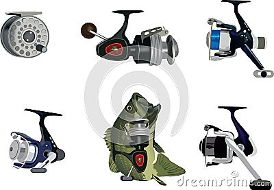 accessories for sport fishing spinning and reel Vector Illustration