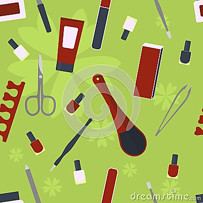 Accessories and tools for manicure and pedicure. seamless pattern Vector Illustration