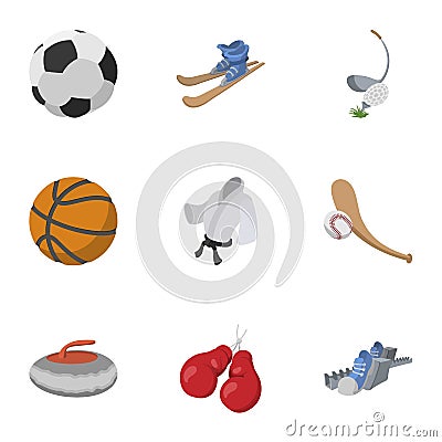 Accessories for training icons set, cartoon style Vector Illustration