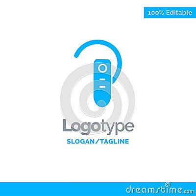 Accessory, Bluetooth, Ear, Headphone, Headset Blue Solid Logo Template. Place for Tagline Vector Illustration