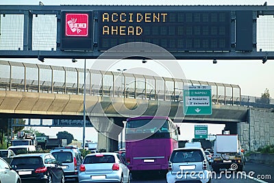 Accident Ahead Warning Traffic Jam Caution Stock Photo