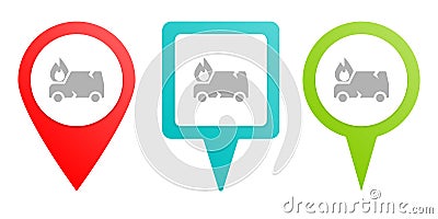 Accident, car, crash, damage. Multicolor pin vector icon, diferent type map and navigation point Stock Photo