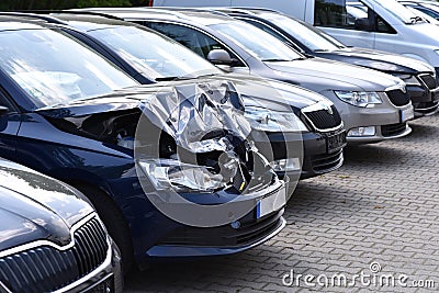 accident car parked in front of the garage for repairs Stock Photo