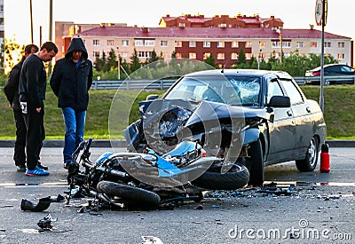 Accident with the cyan bike and car Editorial Stock Photo