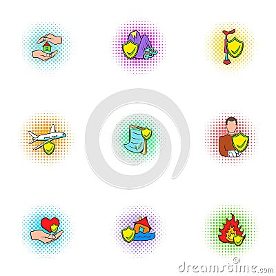 Accident icons set, pop-art style Vector Illustration