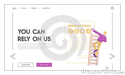 Accident Insurance and Life Protection Landing Page Template. Man Character Falling from High Ladder Vector Illustration