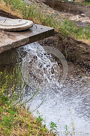 Accident sewerage system. Water supply failure. Breakthrough of the water supply system. Stock Photo