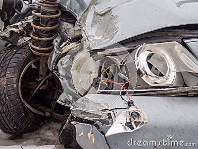 Accident vehicle with front damage Stock Photo