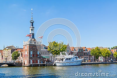 Accijnstoren, excise tower, and Bierkade in Alkmaar, Netherlands Editorial Stock Photo