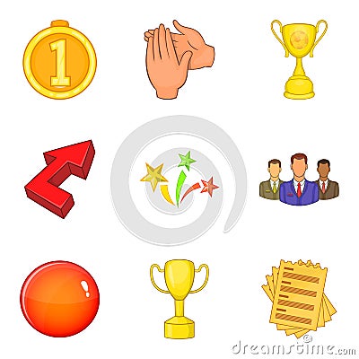 Acclaim icons set, cartoon style Vector Illustration