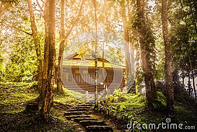 Accommodation for tourists during the rainy season at Doi Phu Kha, Thailand Stock Photo