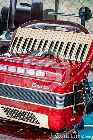 Red accordion. Editorial Stock Photo