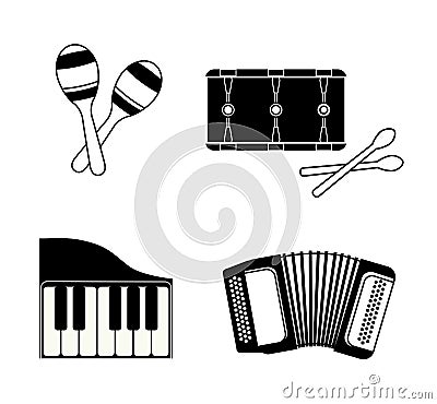 Accordion, maraca, piano and drum icon. Music instrument. vector Vector Illustration