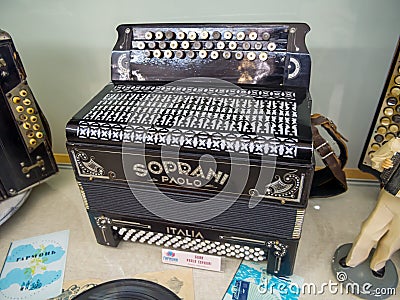 Accordion Paolo Soprani Italy, 1940-1950s, grandfather Filimon`s accordion museum, Tula Editorial Stock Photo