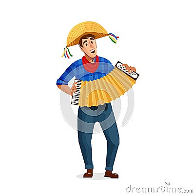 Accordion player Festa Junina Brazil June Festival. Vector Illustration. Vector Illustration