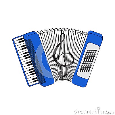 Accordion, vector illustration, isolated with a picture of a violin key. Vector Illustration