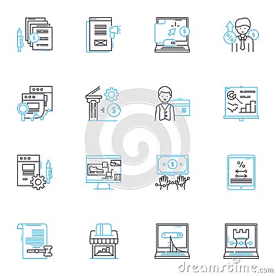 Account control linear icons set. Security, Permissions, Restrictions, Access, Identity, Validation, Authorization line Vector Illustration