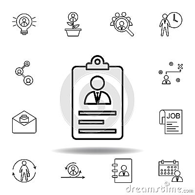 Account, cv, resume icon. Set of hr elements. Can be used for web, logo, mobile app, UI, UX Stock Photo