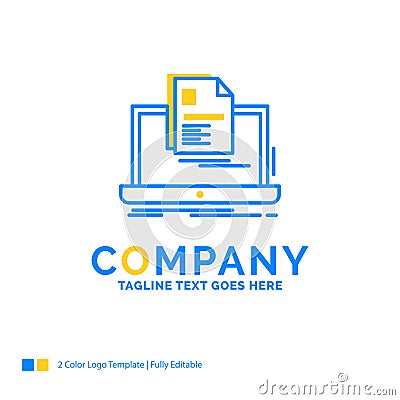 account, Laptop, Report, Print, Resume Blue Yellow Business Logo Vector Illustration