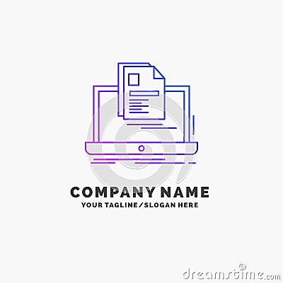 account, Laptop, Report, Print, Resume Purple Business Logo Template. Place for Tagline Vector Illustration