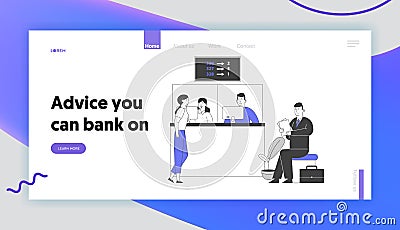 Account Management, Financial Electronic Queuing System Service Website Landing Page. People Wait in Bank Queue Vector Illustration