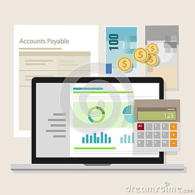 Account payable accounting software money calculator application laptop Vector Illustration