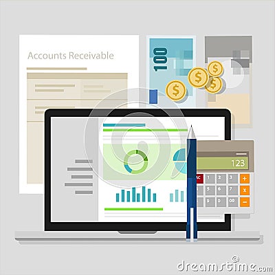 Account receivable accounting software money calculator application laptop Vector Illustration