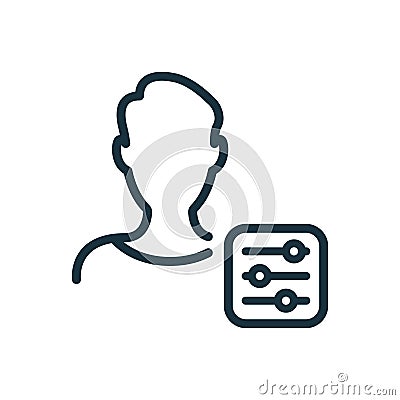 Account Settings Line Icon. Profile User Settings Linear Pictogram. Control Panel with Man Profile Outline Icon Vector Illustration