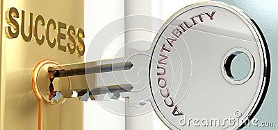Accountability and success - pictured as word Accountability on a key, to symbolize that Accountability helps achieving success Cartoon Illustration