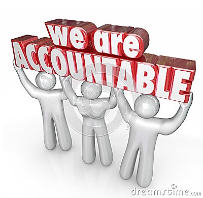 We Are Accountable Team Lifting Words Taking Responsibility Stock Photo