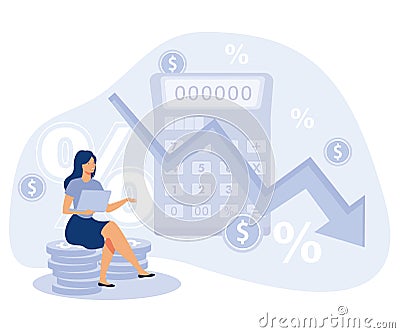 Accountancy service concept, Calculating loss, profit estimation, net income formula, Vector Illustration