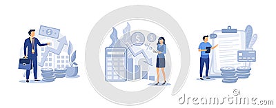 Accountancy service . Revenue agency, calculating loss, pay a balance owed, payroll account, tax law, calculate expenses. set flat Vector Illustration
