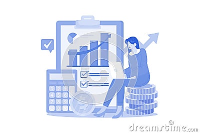 Accountant creating small business financial plan Vector Illustration