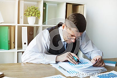 Accountant works with accounting book ledger Stock Photo