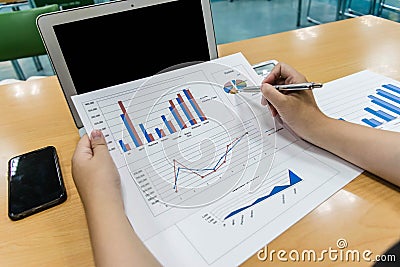 Accountants are examining the company`s finances to prepare business Stock Photo