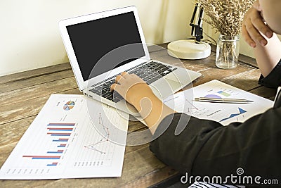 Accountants are examining the company`s finances to prepare business Stock Photo