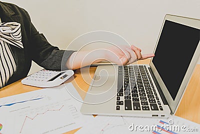 Accountants are examining the company`s finances to prepare business Stock Photo