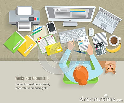 Accounter Workplace Flat Vector Illustration