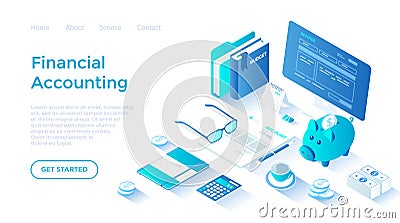 Accounting, bookkeeping, calculation. Bill, tax, receipt payment. Account form, documents, calculator, money. Vector Illustration