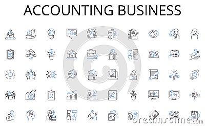 Accounting business line icons collection. Atoms, Elements, Molecules, Reactions, Bonding, Acids, Bases vector and Vector Illustration